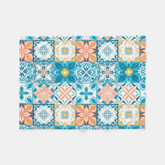 Couverture Polaire Carrelage orange et bleu (Devant (Horizontal))