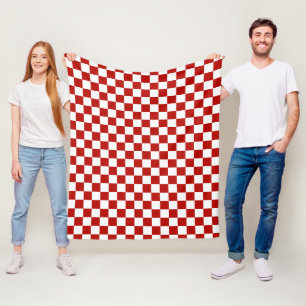 Couverture Polaire Carrés à damier rouge blanc géométrique rétro