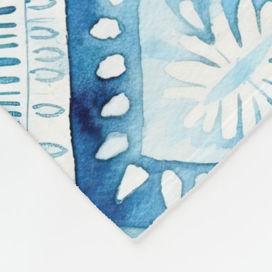 Couverture Polaire Carrés Batik Bleu Blanc (Coin)