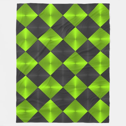 Couverture Polaire Carrés d'apparence métallique noir et vert (Devant)