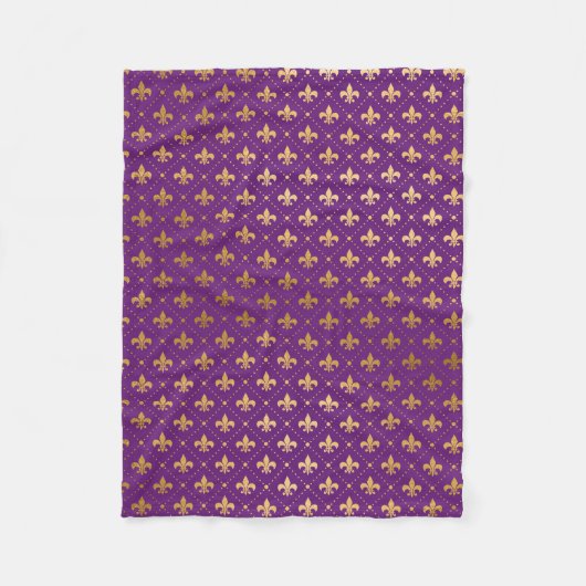 Couverture Polaire Carrés Élégants de Fleur de Lis Dorés de Mardi Gra (Devant)