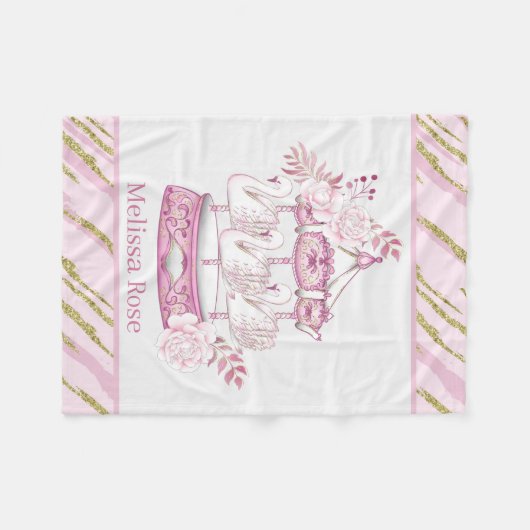 Couverture Polaire carrousel de cygne mignon ajouter nom (Devant (Horizontal))