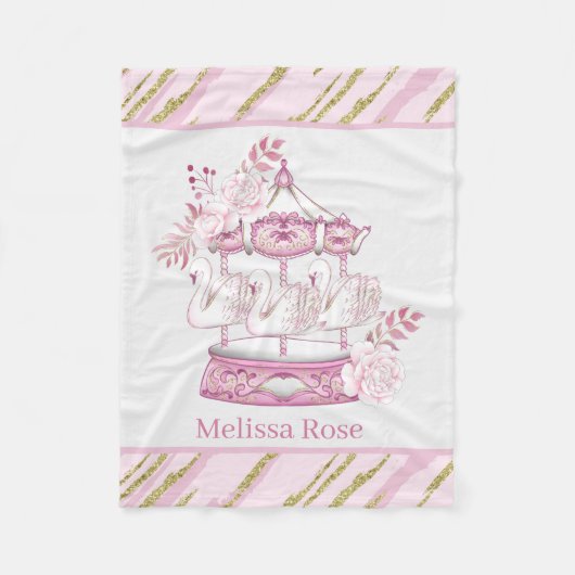 Couverture Polaire carrousel de cygne mignon ajouter nom (Devant)