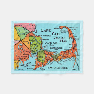 Couverture Polaire Carte colorée de Cape Cod 30x40 Plaid en Laine