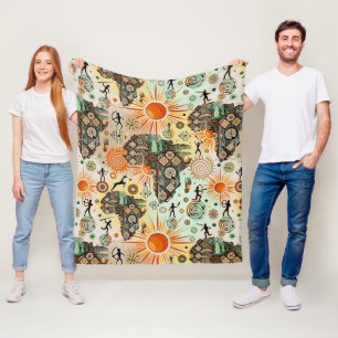 Couverture Polaire Carte d'Afrique Éléments Tribaux Décoratifs Motif