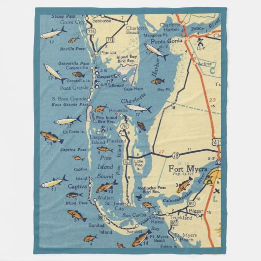 Couverture Polaire Carte de Ft. Myers (Devant)