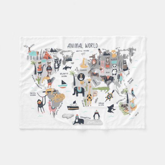 Couverture Polaire Carte du monde animal (Devant (Horizontal))