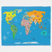 Couverture Polaire Carte du monde avec drapeaux Blanche polaire (Devant (Horizontal))