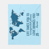 Couverture Polaire Carte du monde Bleu Citation de typographie de la  (Devant)