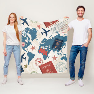 Couverture Polaire Carte du monde motif de voyage