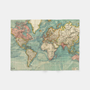 Couverture Polaire Carte du monde vintage