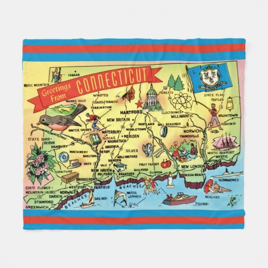 Couverture Polaire Carte postale du Connecticut (Devant (Horizontal))