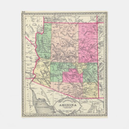 Couverture Polaire Carte vintage de l'Arizona (1881) (Devant)