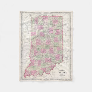 Couverture Polaire Carte vintage de l'Indiana (1864)