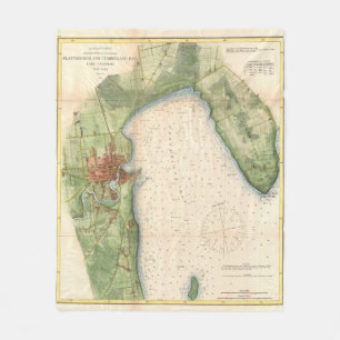 Couverture Polaire Carte vintage de Plattsburgh New York (1872)
