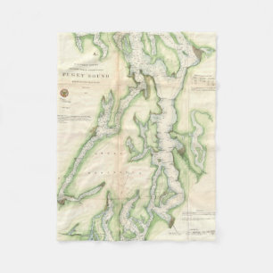 Couverture Polaire Carte vintage de Puget Sound (1867)