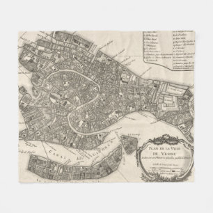 Couverture Polaire Carte vintage de Venise Italie (1764)