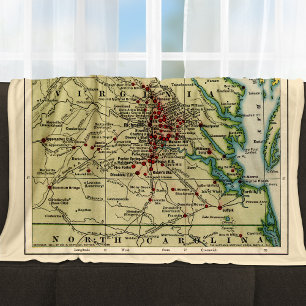 Couverture Polaire Carte vintage des batailles de Virginie pendant la