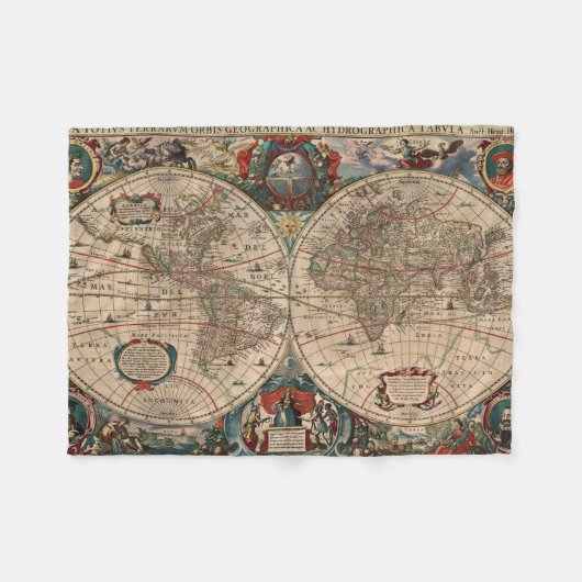 Couverture Polaire Carte vintage du monde (1641) (Devant (Horizontal))