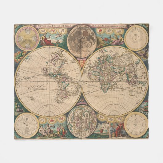 Couverture Polaire Carte vintage du monde (1672) 2 (Devant (Horizontal))