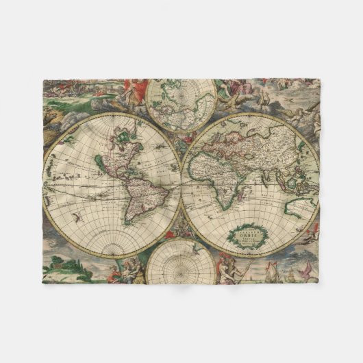 Couverture Polaire Carte vintage du monde (1689) (Devant (Horizontal))