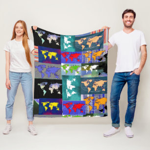 Couverture Polaire Cartes du monde mélangées colorées Motif estampill