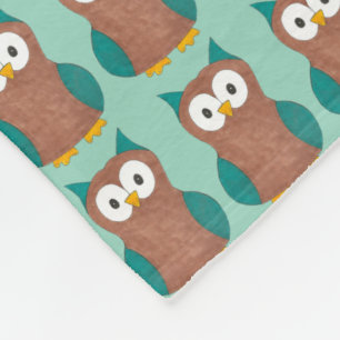 Couverture Polaire Cartoon Bird Turquoise Brown Sage Chouette