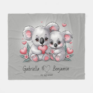 Couverture Polaire Cartoon Cute Koala Les amoureux du coeur Saint Val