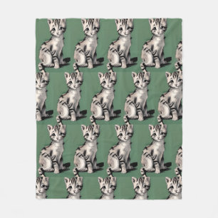 Couverture Polaire Cartoon kitten rayé voix kitty vert