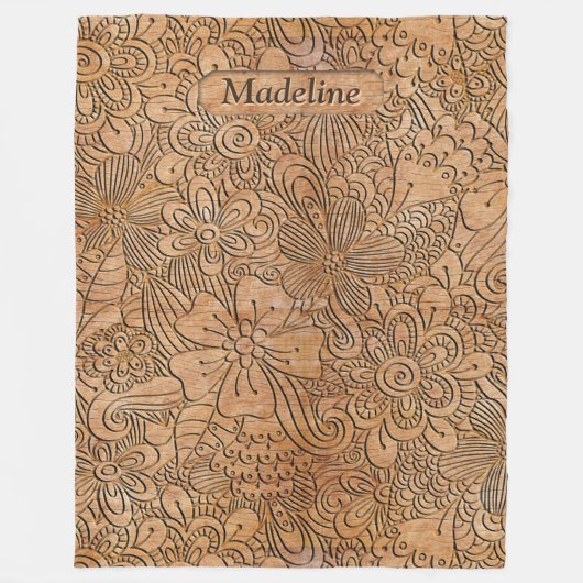 Couverture Polaire Carvages en bois Motif Floral Personnalisé Lrg (Devant)