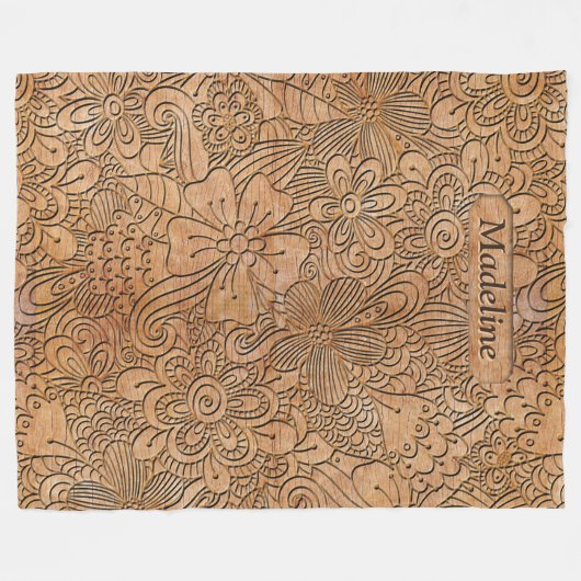 Couverture Polaire Carvages en bois Motif Floral Personnalisé Lrg (Devant (Horizontal))
