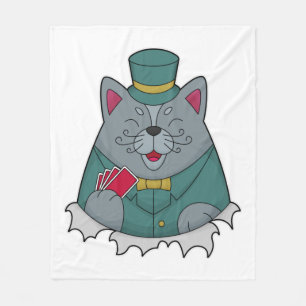 Couverture Polaire Cat at Poker avec cartes de Poker