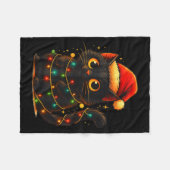 Couverture Polaire Cat Black Christmas Tree Lights Funny Santa Kitten (Devant (Horizontal))
