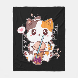 Couverture Polaire Cat Boba Tea Bubble Tea Kawaii Anime Japanese Neko