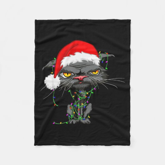 Couverture Polaire Cat Christmas Lights Bored Cat Santa Hat Funny Cat (Devant)