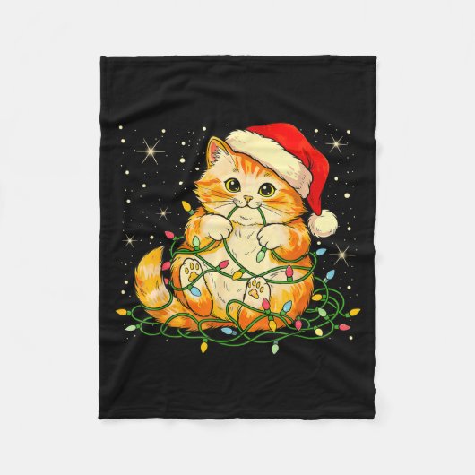 Couverture Polaire Cat Christmas Lights Santa Hat Xmas Cats Lover Pet (Devant)