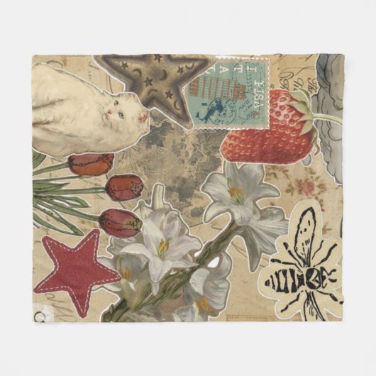 Couverture Polaire Cat Floral Collage Pattern – Cute Artistic Design (Devant (Horizontal))