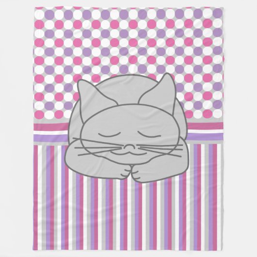Couverture Polaire Cat Gris Dormant Motif polaire Blanche (Devant)