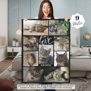 Couverture Polaire Cat LOVE Photo Collage Whiskers Nom