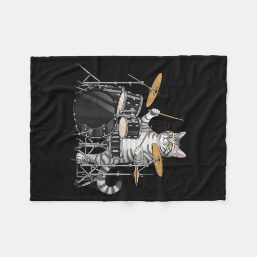 Couverture Polaire Cat Playing Drums Drumset Drumkit Drumming Drum Dr (Devant (Horizontal))