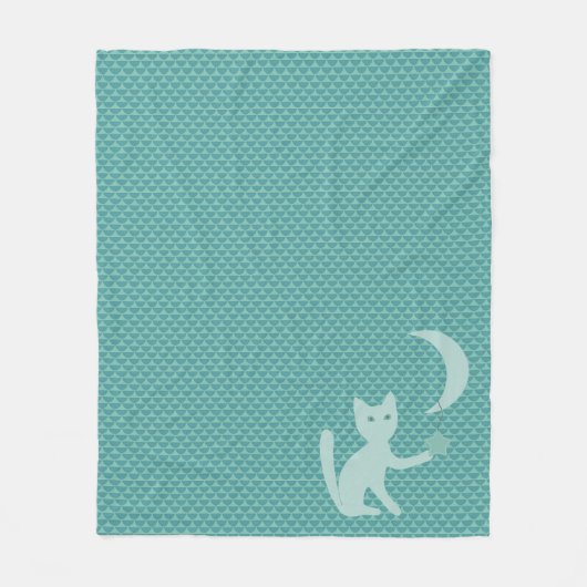 Couverture Polaire Cat playing with Moon and Star Teal (Devant)