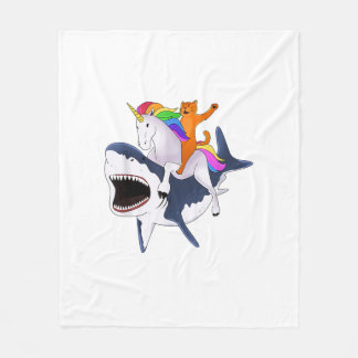 Couverture Polaire Cat Riding Unicorn Riding Shark Gift T-Shirt T-Shi