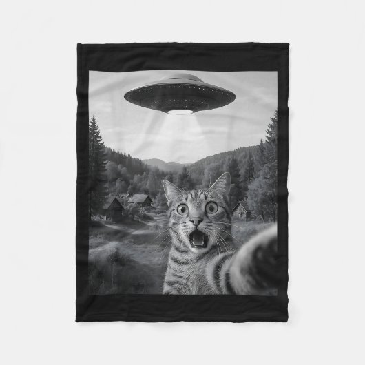 Couverture Polaire Cat Selfie With Alien Ufo Funny Cat Funny Ed Cat  (Devant)