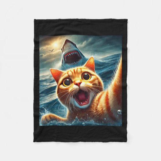Couverture Polaire Cat Selfie With Shark Funny (Devant)