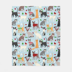 Couverture Polaire Cats de Noël Blanche en polaire