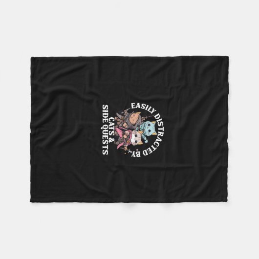 Couverture Polaire Cats Side Quest Distracted Tabletop Funny Men Wome (Devant (Horizontal))