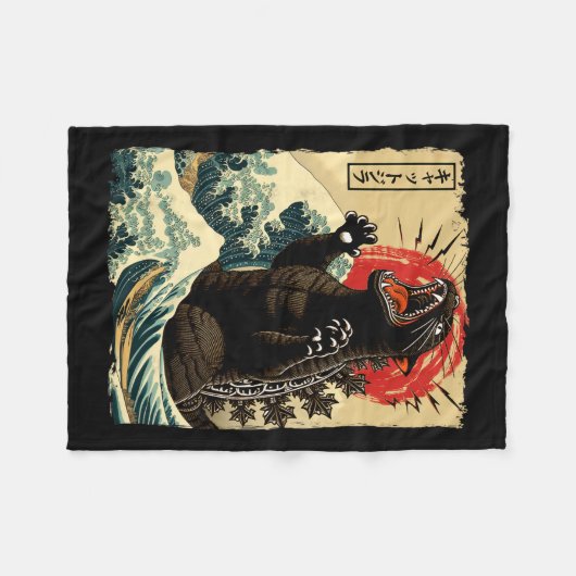 Couverture Polaire Catzilla Cat Art Drôle Chat Japonais Pour Hommes F (Devant (Horizontal))