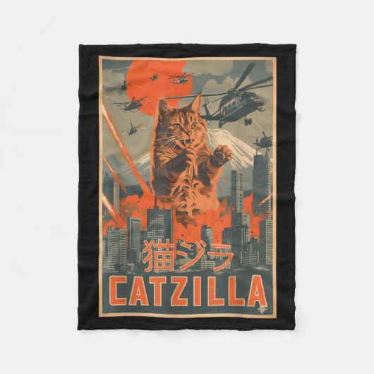 Couverture Polaire Catzilla Cat Japanese Art Funny Cat For Men Women  (Devant)