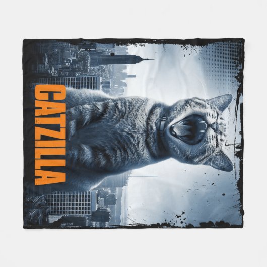 Couverture Polaire Catzilla Funny Chat Mème polaire Cat Blanche (Devant (Horizontal))