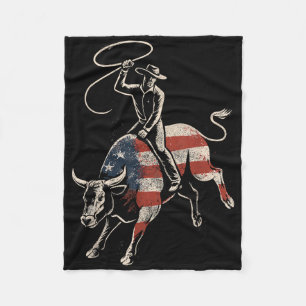 Couverture Polaire Cavalier de taureau de rodéo américain Drapeau Usa